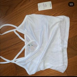 mudd xs white cross cross crop top